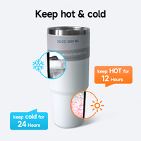 Taza de coche con impresión personalizada OEM, vaso aislado de doble pared al vacío de acero inoxidable de 30oz con pajita abatible