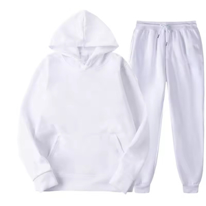 Survêtement unisexe en molleton avec appliques, coupe déchirée, fermeture éclair intégrale, pantalon évasé, effet délavé à l'acide, pour homme, hiver et printemps - Product Image 3