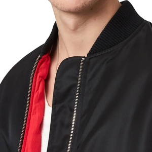 <b>Men's</b> Black Bomber <b>Jacket</b> Solid Color Stand Collar Zipper Closure Casual Autumn Wear Regular Fit Polyester Material - Product Image 5