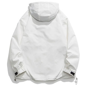 <b>Men's</b> Black Hooded Stand Collar Windbreaker <b>Jacket</b> <b>Half</b>-<b>Zip</b> Breathable Front Casual Loose Fit Polyester Windproof Spring Wear - Product Image 3