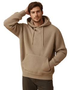 Sweat-shirt à capuche tricoté pour homme, couleur unie, coupe décontractée, vêtements d'automne - Product Image 1