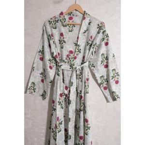 Bata de algodón estampada estilo kimono para mujer, albornoz floral bohemio, bata ligera para estar en casa, conjunto de ropa de dormir hecho a mano - Product Image 4