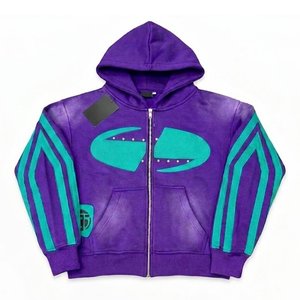 Conjuntos de Chándal Personalizados al por Mayor en Morado y Verde Azulado para Hombre, Sudaderas con Capucha y Pantalones Cortos, Ropa Deportiva Informal, Conjuntos Deportivos OEM ODM - Product Image 2