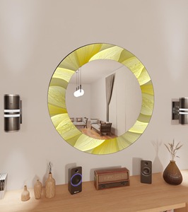 Yellow Abstract Floral Swirl <b>Round</b> Handmade Contemporary Wall <b>Mirror</b> Decorative Art Print From REHMAN CRAFT - Product Image 3