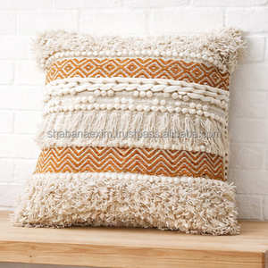 Funda de cojín boho con patrón geométrico en capas y flecos, cojín decorativo tejido, toque bohemio de algodón para casa de campo - Product Image 2