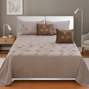 Royal <b>Crown</b> Design Embroidered Bedsheet | 90x100 Inch <b>King</b> Size Set with 2 Quilted Pillow & 2 Holland Cushion Covers - Product Image 1