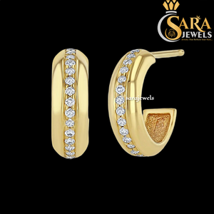 High Quality Moissanite <b>Huggie</b> Earrings 925 <b>Silver</b> Rhodium Plated Round Brilliant Cut Channel Setting Women's Classic Everyday - Product Image 2