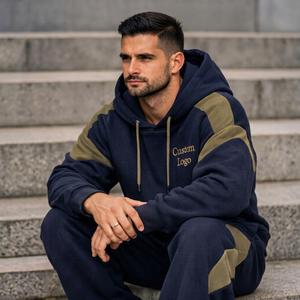 Custom Autumn Men's Thick <b>Fleece</b> Tracksuit Set with Drawstring Pullover Hoodie and Flare <b>Leggings</b>-High Street Style sweatsuit - Product Image 4