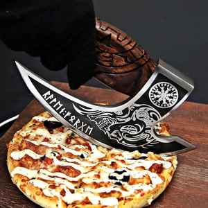 Hacha para Pizza de Acero al Carbono de Alta Calidad, Forjada a Mano, Estilo Vikingo, con Funda de Cuero Grabada, para Cortar - Product Image 1