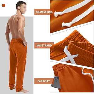 Pantalon de jogging décontracté en coton orange pour homme, taille élastique avec cordon de serrage, poches latérales, respirant, poids moyen, idéal pour l'automne - Product Image 2