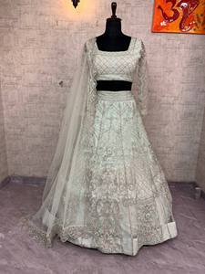 New Trending Indian Designer 4 Meter Flared Premium Butterfly <b>Net</b> Polyester Lehenga Choli Dress with Sequins Work for Party - Product Image 4