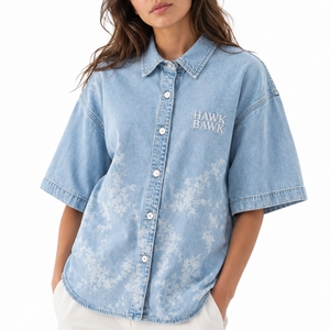 Women Short Sleeve Denim Shirt Premium Soft Breathable Stylish Comfortable Durable Lightweight Summer Friendly Design Wear - Product Image 1