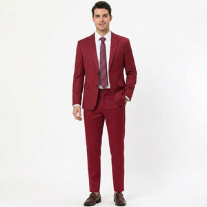 Pantalon formel pour homme, coupe droite, rouge, avec poches latérales, taille mi-haute, fermeture boutonnée, tissu sergé, fabriqué au Bangladesh - Product Image 5