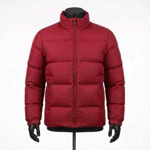 Red <b>Jacket</b> Solid Color Hooded Full Sleeve Zipper Closure Winter Warm Polyester - Product Image 1