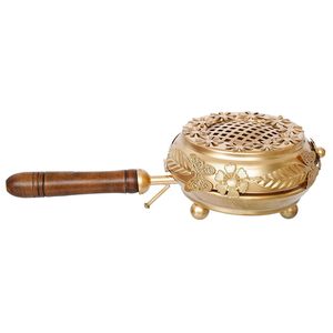 Brûleur d'encens artisanal en laiton avec poignée en bois, motif floral, encensoir en résine, brûleur de charbon de bois Bakhoor pour la maison et le temple - Product Image 4