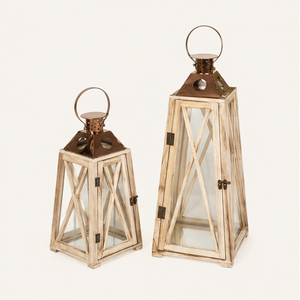 Juego de 2 Faroles Rústicos de Madera Hechos a Mano, de Madera de Acacia Blanqueada, Portavelas Decorativos para Decoración del Hogar Estilo Granja - Product Image 5