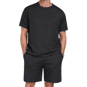 Conjunto de Camiseta de Manga Corta y Pantalones Cortos Negros para Hombre, Estilo Casual Urbano de Verano, 100% Poliéster, Ligero y Transpirable - Product Image 3