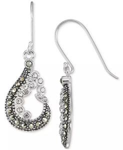 Orecchini pendenti in argento Sterling Marcasite e cristallo a forma di pera | Macacy's - Product Image 3
