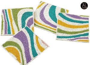 Handmade Durable <b>Beaded</b> Monstera Leaf <b>Coaster</b> Set Modern Design Table Decor Drink <b>Coasters</b> - Product Image 3