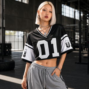 Camiseta Deportiva Corta de Malla para Mujer, Estilo Fútbol Americano, Cuello en V, Ropa Deportiva, Fabricación de Marca Privada - Product Image 3