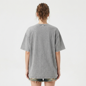 Acid Washed Summer Women T-Shirts Wholesale High Quality Short Sleeve O-Neck Regular Fit Vintage 100% Cotton Grey Color - Product Image 3