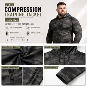 Men Camo Printed Plus Size Training <b>Jacket</b> Yoga Compression Zipper Hoodie Men's Fitness Slimming Hooded <b>Jacket</b> Men Sports <b>Jacket</b> - Product Image 6