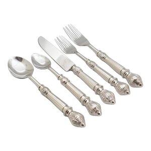 Ensemble de couverts en métal de style nordique avec poignée ondulée, collection élégante de vaisselle en acier inoxydable 5 pièces, vaisselle haut de gamme pour café et bistrot - Product Image 4