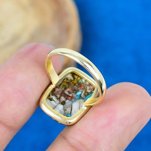 Bague en turquoise cuivrée d'huître bleue épineuse naturelle, plaqué or 18 carats sur argent sterling 925 - Product Image 4