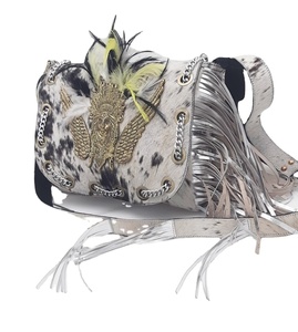 Sac à main pour femme de créateur en cuir véritable avec fourrure, chaîne métallique vintage unique, doublure en coton, décoration à rivets, fermeture éclair - Product Image 2