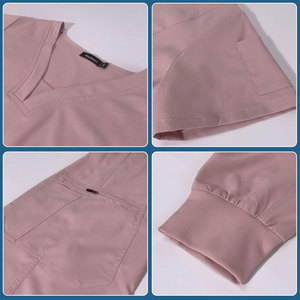 ชุดสครับสีม่วงสำหรับผู้หญิง เสื้อคอวีแขนสั้นและกางเกง ชุดยูนิฟอร์มโรงพยาบาล ผลิตจากผ้าโพลีเอสเตอร์ทอ - Product Image 3