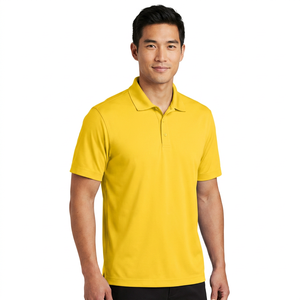 Polo de Punto de Manga Corta Amarillo para Hombre, Color Sólido, Estilo Casual, Corte Regular, Diseño con Botones - Product Image 4
