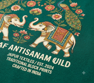 T-shirt vert à manches courtes pour homme ANTISANAM MOTIF GUILD, imprimé floral éléphant, col rond, coupe classique, 100 % coton, style streetwear, confectionné avec soin - Product Image 4