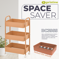 Chariot de rangement portable à trois niveaux en métal et plastique PP avec roulettes pour la maison, le bureau, la salle d'artisanat – Design minimaliste, facile à nettoyer