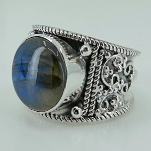 <b>Labradorite</b> <b>Ring</b> 925 Sterling Silver Handmade Boho Statement Promise Jewelry for Women Natural Round Shape Gemstone Jewelry - Product Image 4