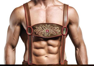 Pantalones cortos bávaros de cuero para hombre, estilo alpino, para Oktoberfest, con tirantes bordados, estilo tradicional alemán. - Product Image 3