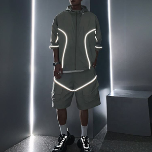 Custom Logo Winter 2-Piece Sports Zip-Up <b>Hoodie</b> & Casual Shorts Set Polyester/Nylon <b>Lightweight</b> Breathable Reflective Printing - Product Image 2