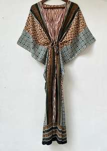 Robe maxi kaftan en coton indien imprimé à la main, style bohème, pour la plage ou comme vêtement de nuit - Product Image 4