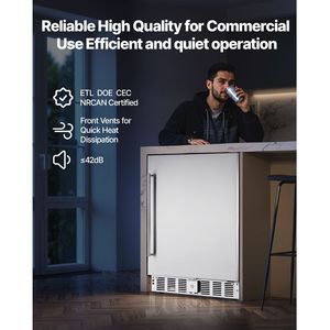Mini Refrigerador de 24 Pulgadas para Interiores/Exteriores, 150 QT, Independiente, Bajo Encimera, para Bebidas y Cerveza, Capacidad para 180 Latas, Mini Instalación - Product Image 6