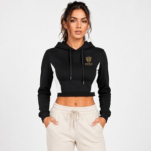 Sweat-shirt court à capuche pour femme, style graphique, doux et décontracté, avec capuche réglable, manches longues, poignets côtelés, confortable - Product Image 1
