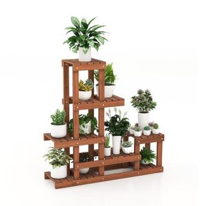 Estante para Plantas de Madera de 6 Niveles con Estructura Alta y Baja, Elegantes Estantes en Forma de Escalera - Product Image 3