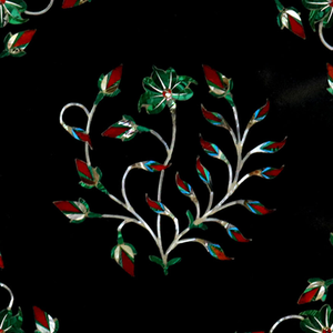 Placa Decorativa Ecológica con Incrustaciones de Mármol Negro y Arte Floral de Piedras Semipreciosas, Placa Octogonal con Base de Madera - Product Image 3