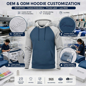 Sweat-shirt à capuche raglan en molleton épais 400 GSM personnalisé pour homme, bicolore bleu-gris, vente en gros - Product Image 5