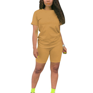 Conjunto de Camiseta de Manga Corta y Pantalones Cortos Casuales Azul Claro para Mujer, Cuello Redondo, Color Sólido, Transpirable, Atuendo de Verano, Corte Regular - Product Image 5