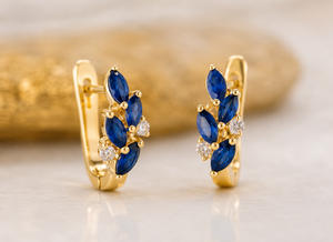 Pendientes de Aro de Plata de Ley 925 con Circonita Azul Chapados en Oro de 18K, Corte Marquesa, Engaste de Garra, Tipo Huggie, para Mujer, Joyería de Fiesta - Product Image 4