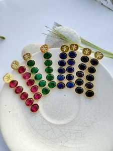 Colorful Gemstone <b>Crystal</b> Cushion Cut <b>Stud</b> <b>Earrings</b> Gold Plated Geometric Statement Jewelry for Women's Party Gift - Product Image 1