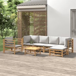 Set Lounge da Giardino 100% Poliestere in Grigio Chiaro, Bambù Naturale e Altri Colori - Product Image 1