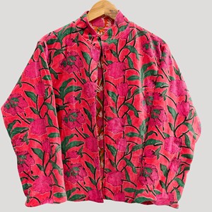 Chaqueta de Terciopelo Floral con Cuello Mandarín, Manga Larga, Talla Grande para Mujer, Estilo Cuadrado, Estampado de Flores, Grosor Estándar para Adultos - Product Image 3