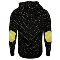 Sweat-shirt à capuche zippé noir à pois pour homme, coupe classique, décontracté, pour l'automne, en polyester tricoté avec empiècements jaunes aux coudes