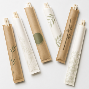 Baguettes jetables en bois écologiques de qualité export avec design moderne et emballage personnalisé en pochette en papier - Product Image 2