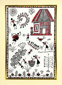 Pintura en Lienzo Mithila de Bihar Hecha a Mano por Artesanos – Decoración Étnica para el Hogar - Product Image 2
